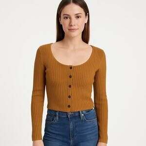 Madewell SZ M Ribbed Cardigan Crop Tee Toffee NWT